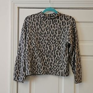ZARA Leopard Print Mock Neck Ribbed Knit Pullover Sweater Size Small